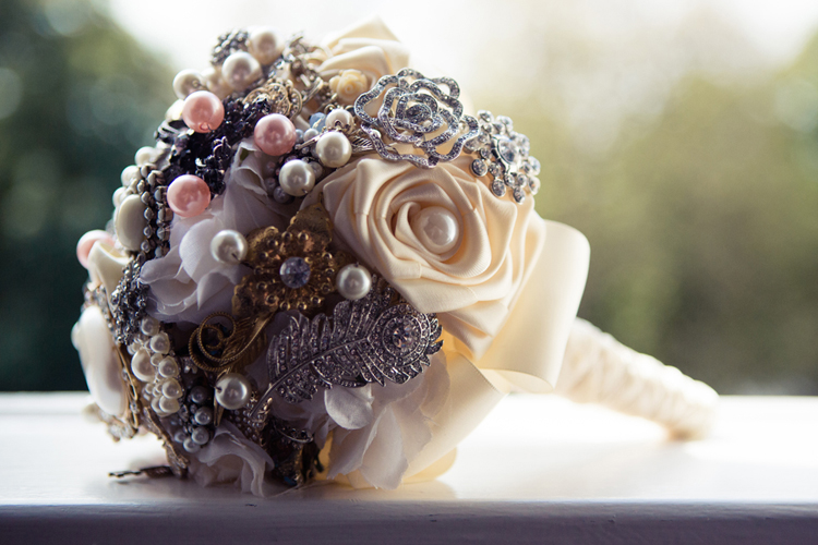 purple brooch bouquet