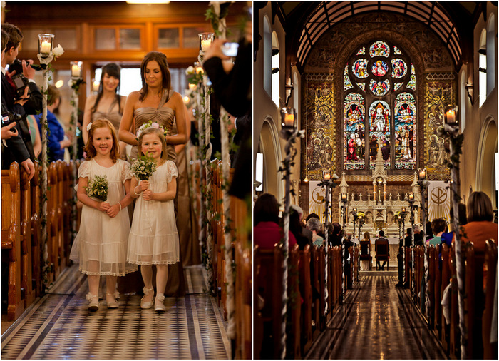 flower girls walking up aisle wedding