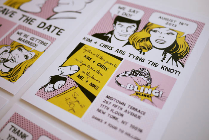 retro comic strip style wedding invite
