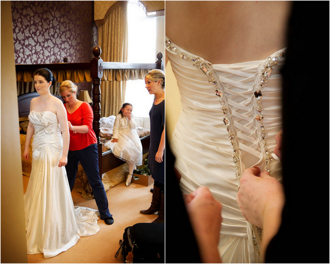 bride getting dress on