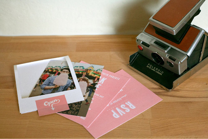 poloroid style wedding invitation