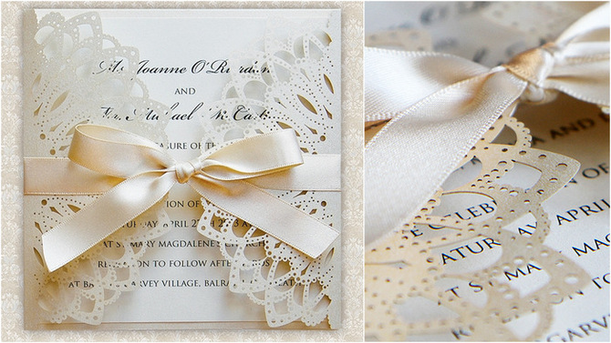 laser cut wedding invite cream