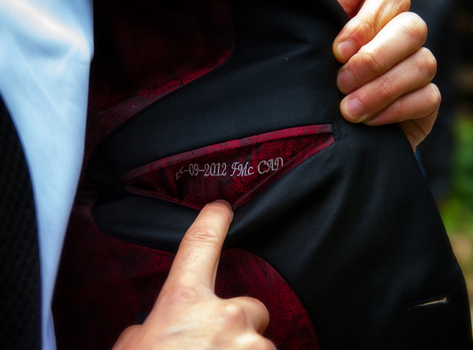 groom suit embroidered name wedding