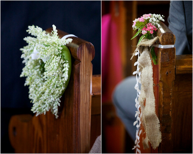 wedding pew ends floral baby's breath