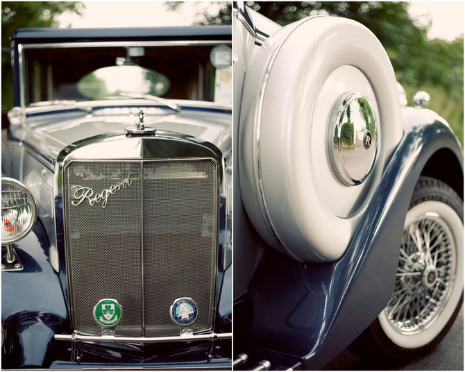 blue silver wedding car vintage