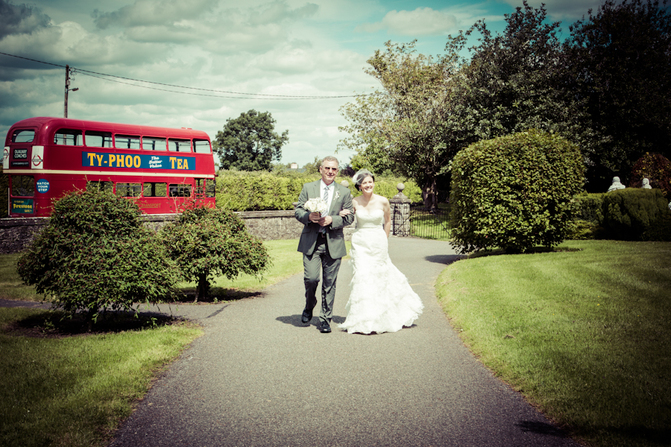 vintage red bus wedding