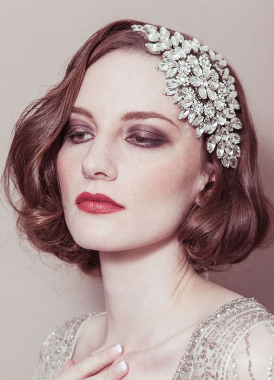 short hair wedding styles vintage headpiece